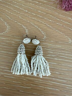 BaubleBar Ivory Beaded Tassel Earrings